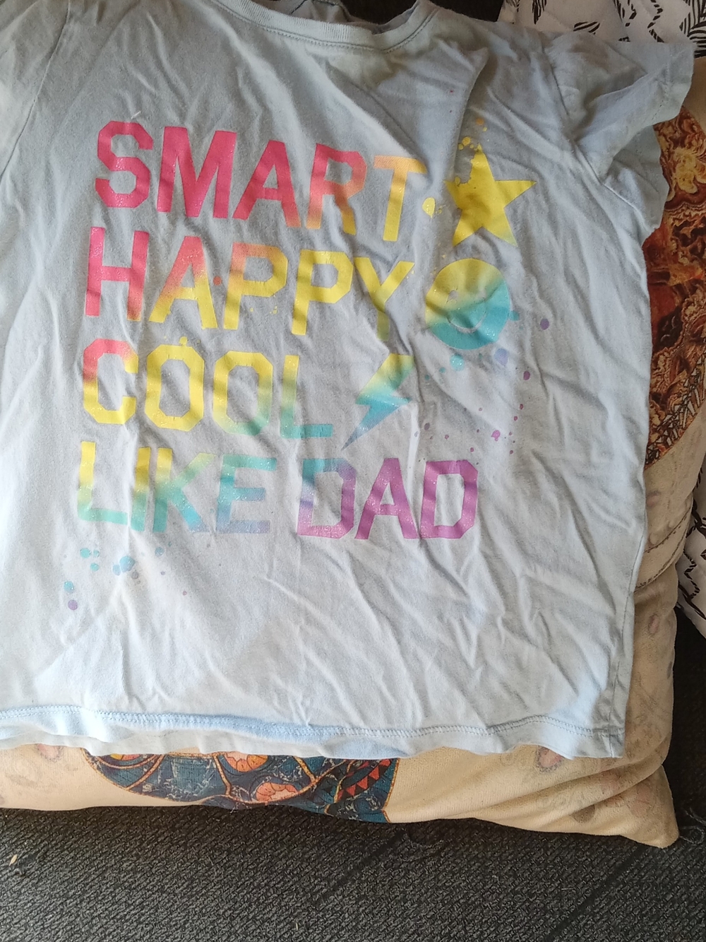 Kids Light Blue Graphic Tee - "Smart Happy Cool Like Dad"